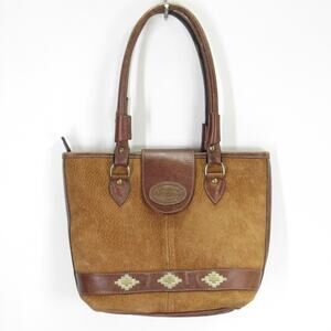 Cueros Williams Tote Handbag M Brown Tan Suede Leather Lined Southwestern Bag